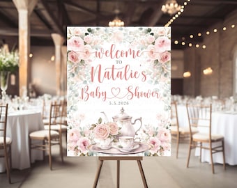 Tea Party Welcome sign, Baby/Bridal Shower Birthday Party (Digital or Printed)