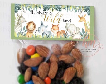 Set of 12 Safari Treat Bag Toppers, Jungle Treat bags with toppers, Safari Wild Time Party Favors, Jungle animals Baby Shower Birthday