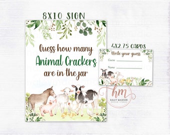 Farm Baby Shower Animal Crackers Sign, Farm gender neutral baby ,Guess how many animal crackers, Farm greenery decor PRINTABLE FILE HM596
