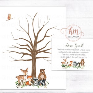 Woodland Baby shower Thumbprint sign, Guest Thumbprint sign, Fingerprint Tree DIGITAL FILES HM111