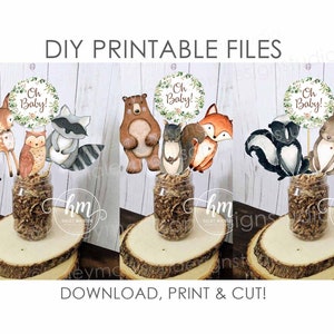AFDRUKBARE bos middenstukken 4&quot;, set van 10 bosuitsparingen, Woodland OH BABY babyshowerborden, bosdecoraties, bosrekwisieten