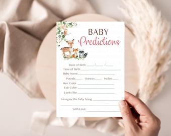 Pink Woodland Baby Predictions cards PRINTABLE FILE