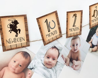 Little Cowboy First Year Photo banner, Cowboy 1st birthday Picture banner, Cowboy birthday party sign, Baby's first year picture banner