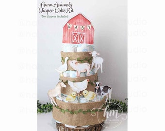 Farm Baby Shower Diaper Cake Kit, Diaper Cake Kit, Farm baby shower decorations, Farm animals baby shower party decor, diaper cake HM596