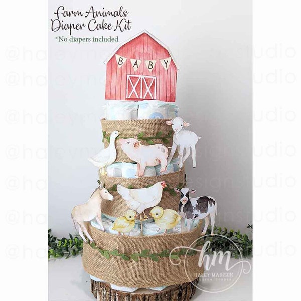 Farm Baby Shower Diaper Cake Kit, Diaper Cake Kit, Farm baby shower decorations, Farm animals baby shower party decor, diaper cake HM596