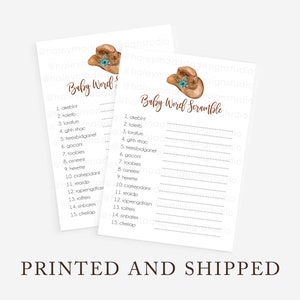Floral Western Baby Word Scramble Game, Cowboy Baby Shower Word Scramble Game BLUE, Wild West baby shower Cowgirl PRINTED and SHIPPED HM788