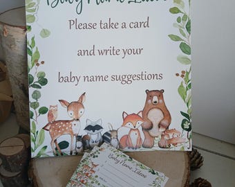 Baby Name Ideas Sign with Cards Woodland Printed and Shipped
