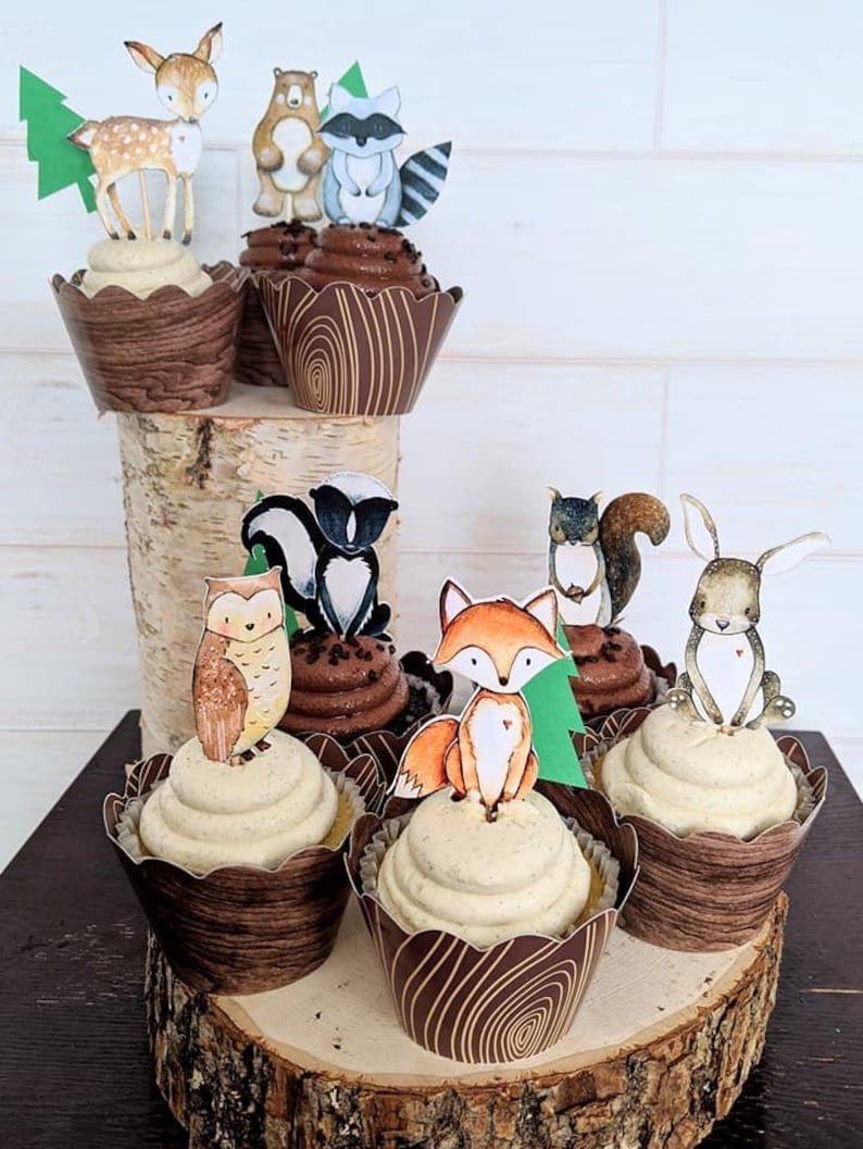 12 Woodland Cupcake Toppers Woodland Animal Cupcake Toppers Etsy