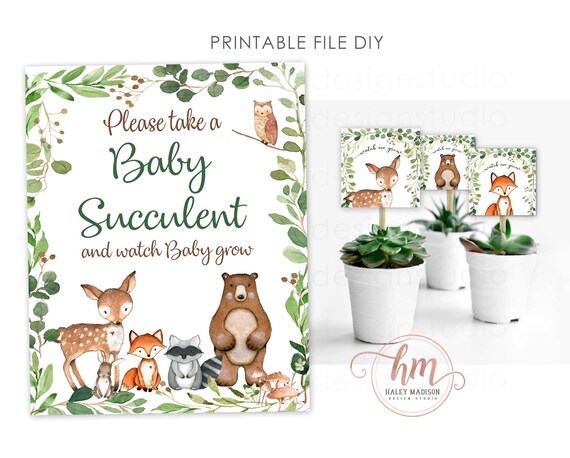 PRINTABLE Woodland Baby Succulent Favor Sign Baby Succulent | Etsy