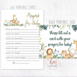 Safari Prayers for Baby Cards and Sign, Jungle Baby Prayers, Baby Shower prayer cards, Jungle baby wishes, gender neutral PRINTABLE HM952