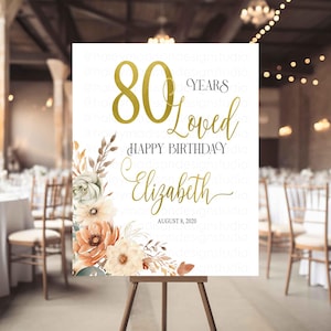 Signo de bienvenida de cumpleaños para adultos, signo de bienvenida de cumpleaños floral, 80, 70, 90 años amado signo de cumpleaños de bienvenida