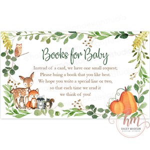 Fall Woodland Book Request Cards, Afdrukbare boekenkaarten, Baby's Library kaarten, Boeken voor babykaarten, groen bos babyshower PRINTABLE