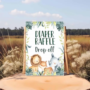 PRINTABLE Jungle Diaper Raffle Drop off sign, baby shower Diaper Raffle sign, Safari diaper raffle sign gender neutral baby