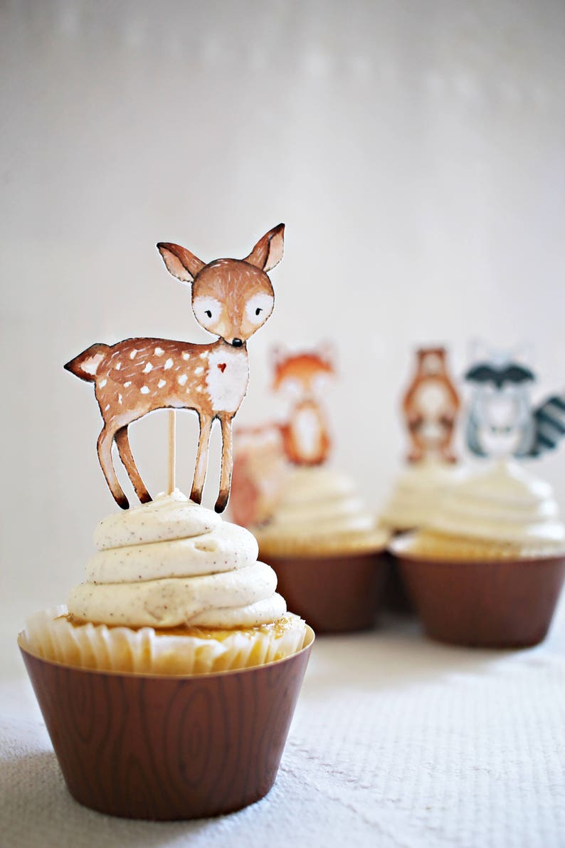 12 Woodland Cupcake Toppers Woodland Animal Cupcake 12 Woodland Cupcake Toppers Woodland Animal Cupcake