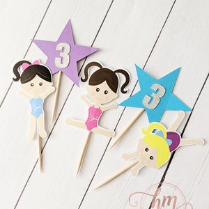 Gymnastics cupcake toppers, Gymnastics birthday party decorations, Gymnastics food picks, Girl Gymnastics party, Gymnastics toppers,