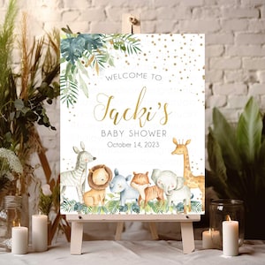 Señal de bienvenida de Jungle Baby shower, Jungle Safari Welcome Sing, señal de Jungle Baby Shower, baby shower de género neutro, señal de Gold Jungle, HM952
