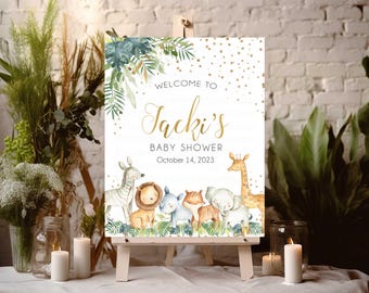 Cartello di benvenuto per baby shower nella giungla, digitale o stampato