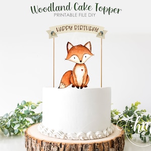 PRINTABLE Fox Birthday Cake Topper, Woodland Birthday Cake Topper, Fox Happy Birthday Cake Topper, Woodland Fox Birthday Cake Decoration