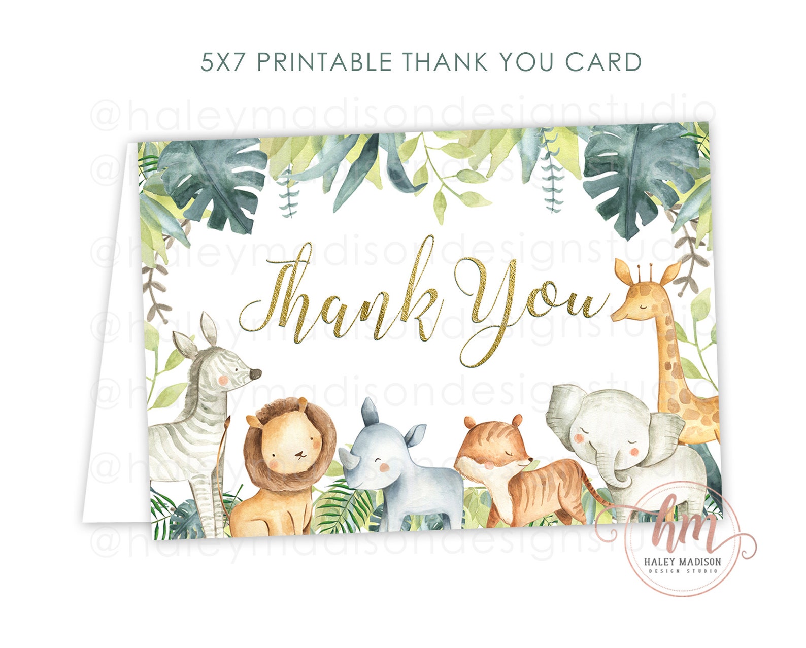 Jungle Thank You Cards Gold Jungle Baby Shower Thank You Etsy