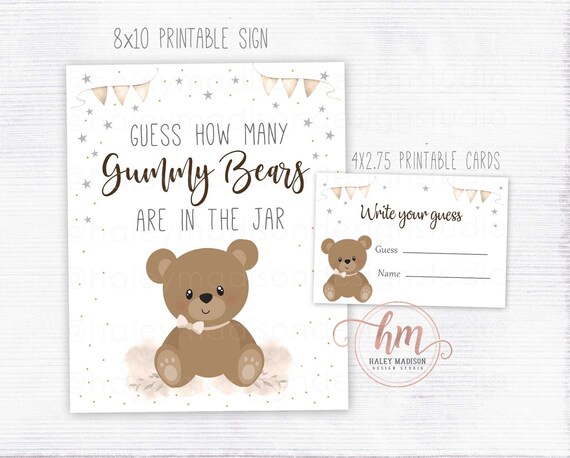 PRINTABLE Guess How Many Gummy Bears Sign Bearly Wait Baby - Etsy