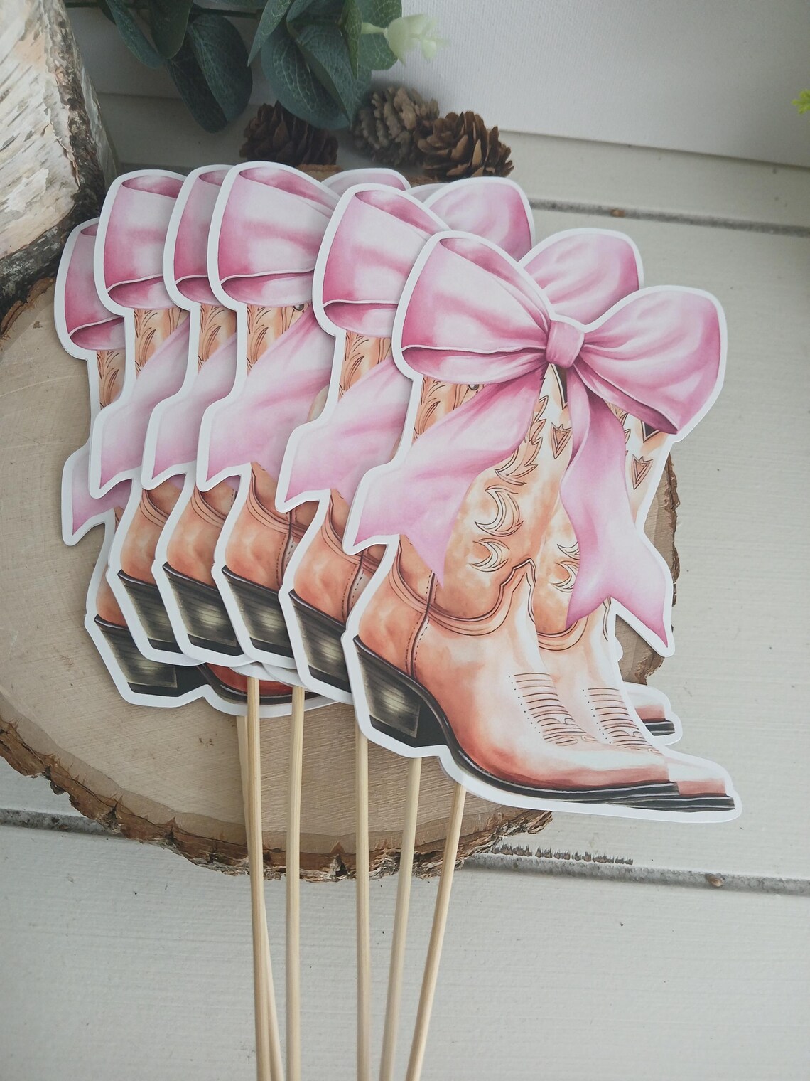 Set of 6 Pink Bow Cowgirl Boots Centerpieces Size 6", Cowgirl Party ...