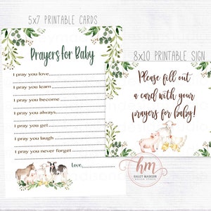 Farm Prayers for Baby Cards and Sign, Greenery Farm Baby Prayers, Baby Shower prayer cards, Farm baby wishes, gender neutral PRINTABLE HM596