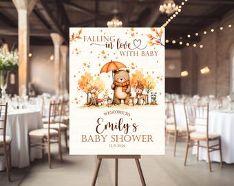 Falling in love with Baby Shower Welcome Sign, Fall Theme (Digital File or Printed)