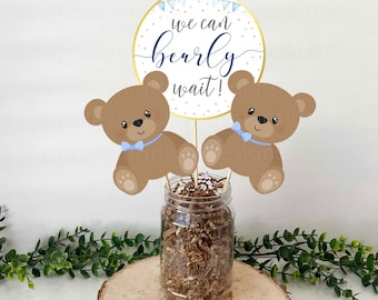 Set of 12 Bearly Wait Centerpieces, Paper Teddy Bear, 5" Bearly wait cutouts, Teddy bear Decor, Bearly wait Decoration, Cake toppers HM887