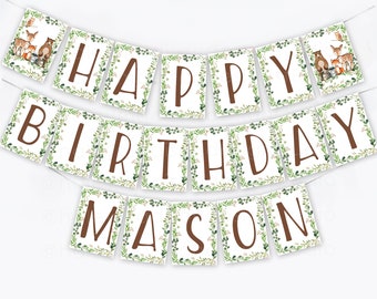 Woodland Happy Birthday Banner Printed and Shipped