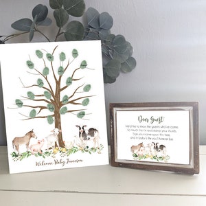 Farm Baby Shower Thumbprint Sign, Farm Baby Shower Guest Book, Farm animals gender neutral baby shower decorations, Farm Guest Sign HM596
