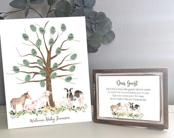 Farm Baby Shower Thumbprint Sign, Farm Baby Shower Guest Book, Farm animals gender neutral baby shower decorations, Farm Guest Sign HM596