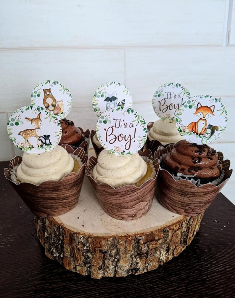 12 Woodland Cupcake Toppers It's a Boy Woodland Food Etsy