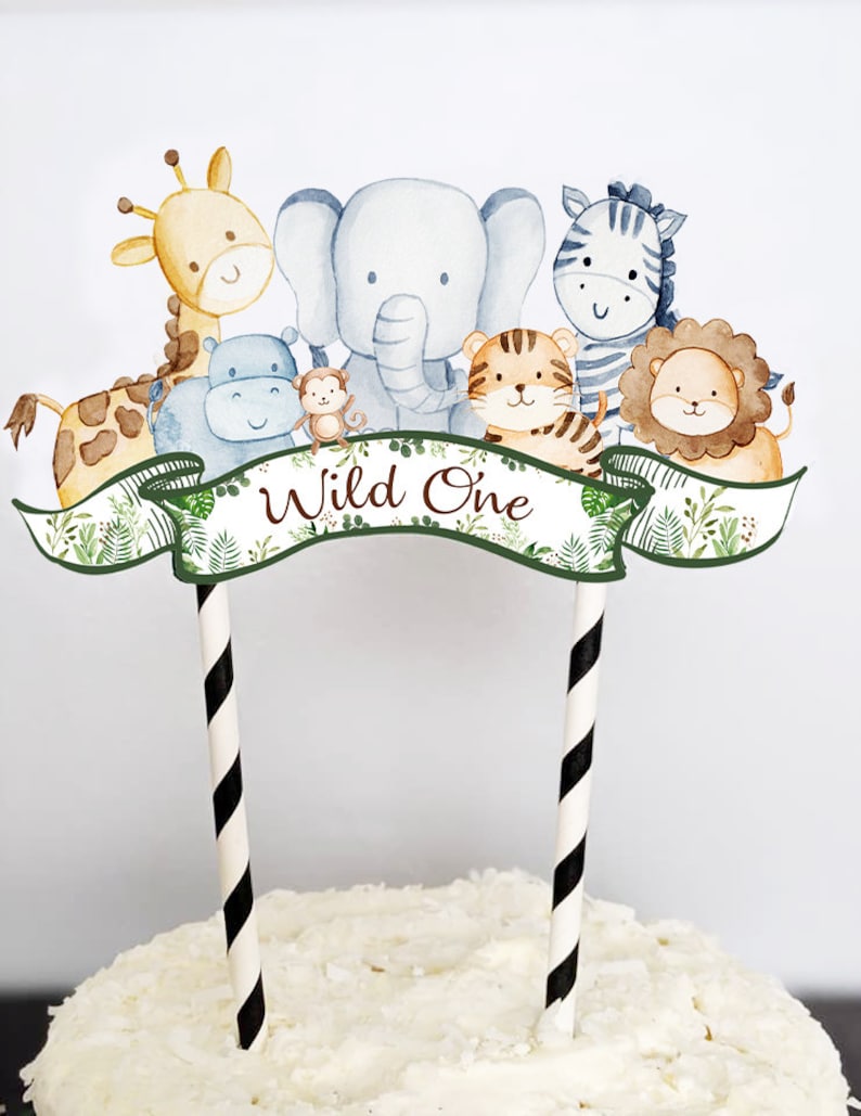 Jungle Wild One Cake Topper Jungle Animals First Birthday Etsy
