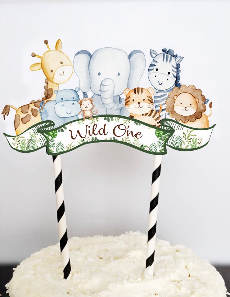 Jungle Wild One Cake Topper, Jungle Animals First Birthday Cake Topper ...