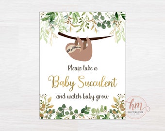 PRINTABLE Sloth Baby Shower Succulent favor sign 8x10, Baby Succulent favors, Sloth baby shower favors, Soth baby shower succulents HM988