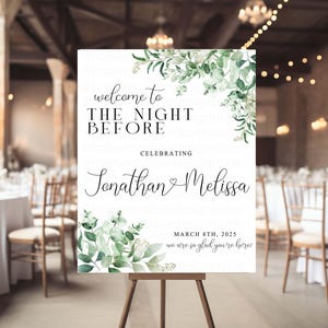 The Night Before Rehearsal Dinner Sign, Wedding Rehearsal Dinner Welcome Sign, Greenery Wedding, Eucalyptus Rehearsal Dinner Poster