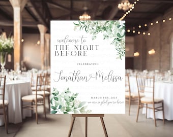 The Night Before Rehearsal Dinner Sign, Wedding Rehearsal Dinner Welcome Sign, Greenery Wedding, Eucalyptus Rehearsal Dinner Poster