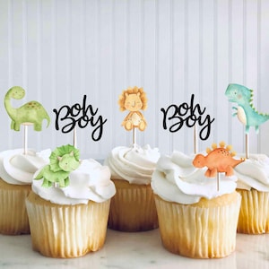 Set of 12 Dinosaur cupcake toppers, Dino Party decorations, Dinosaur Baby Shower food picks, Dinosaur Birthday decorations