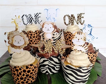 Jungle Animals Cupcake Toppers ONE Animal Print toppers, Jungle Safari toppers, Jungle Birthday Party food decor, Jungle Baby Animals HM952
