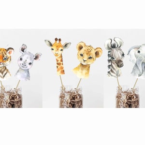Set of 6 Jungle Animal Centerpieces, 6&quot; Jungle animal, Jungle baby shower centerpiece Jungle Birthday Party centerpieces, Jungle party HM952
