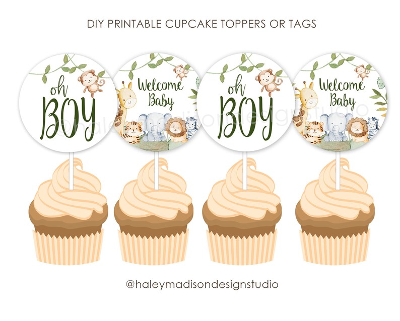 PRINTABLE Jungle Cupcake Toppers Jungle Baby Shower Cupcake Etsy