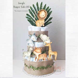 Jungle Baby Shower Diaper Cake Kit, Baby Jungle Animals Diaper Cake Decor Jungle Safari Animal Print Wild baby Shower DIY diaper cake HM952