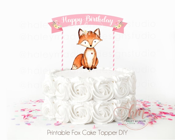 Happy Birthday Cake Topper Printable Printable Fox Birthday Cake Topper Woodland Birthday Cake - Etsy