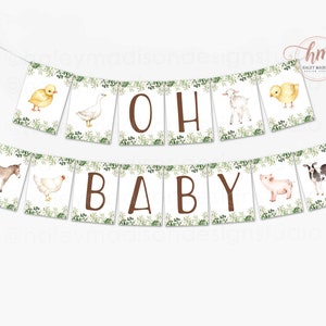 Farm Oh Baby Banner, Farm Animals Banner, Farm baby shower banner, Farm baby shower decorations, Gender Neutral and Floral Baby Banner HM596