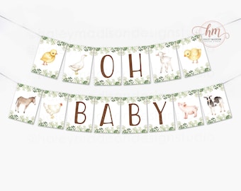 Farm Oh Baby Banner, Farm Animals Banner, Farm baby shower banner, Farm baby shower decorations, Gender Neutral and Floral Baby Banner HM596