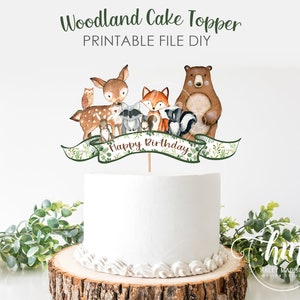 PRINTABLE Happy Birthday Woodland Cake Topper, Woodland Birthday Party Cake Topper, Woodland Birthday Cake Topper, Woodland Greenery decor