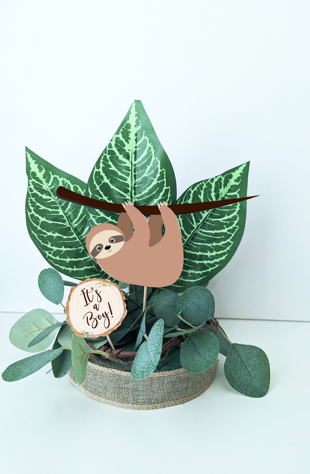 Sloth Baby Shower Centerpieces, Greenery Baby Shower Decorations, Sloth