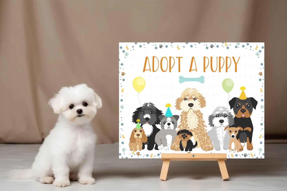 PRINTABLE Puppy Party Adopt a Puppy Sign Adoption Cards, Adopt a Doggie ...