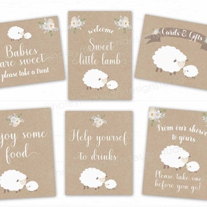 Little Lamb baby shower table signs, Floral lamb, Gender neutral little lamb baby sprinkle signs, Food sign, Drinks sign, Favors sign FILES