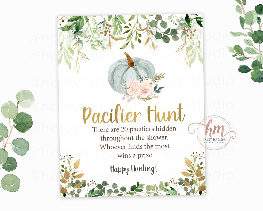 Rustic Pumpkin Baby Shower Pacifier Hunt Sign 8x10, Pumpkin Pacifier ...